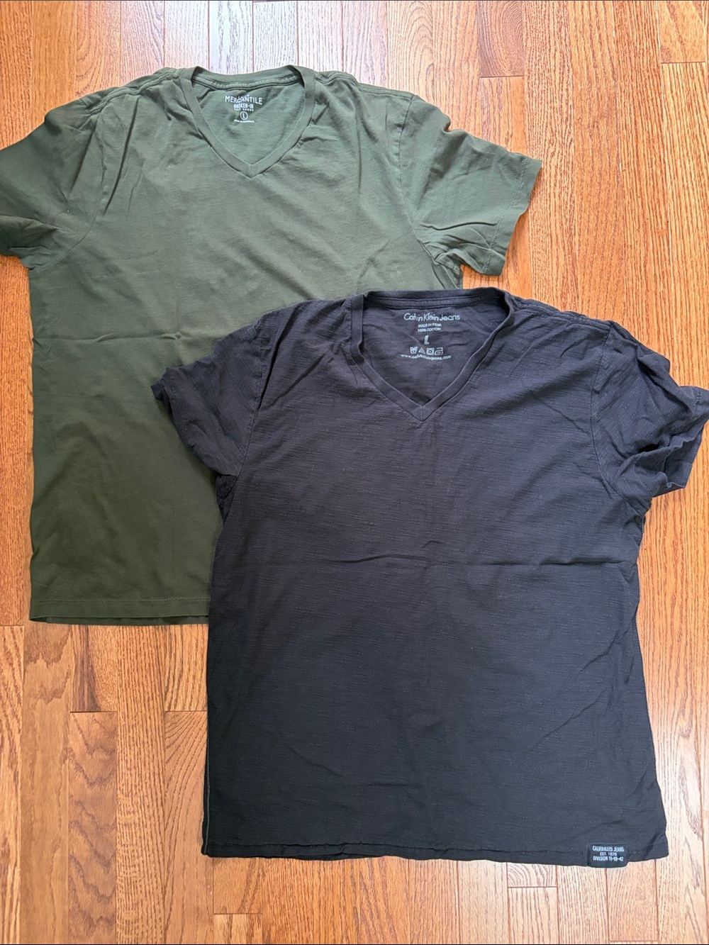 Men's Black and Olive V-Neck Tee Duo